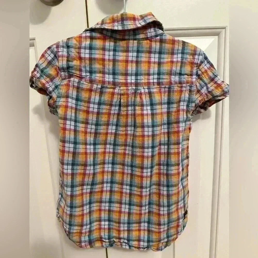 Tea Collection multi color plaid button down shirt size 2